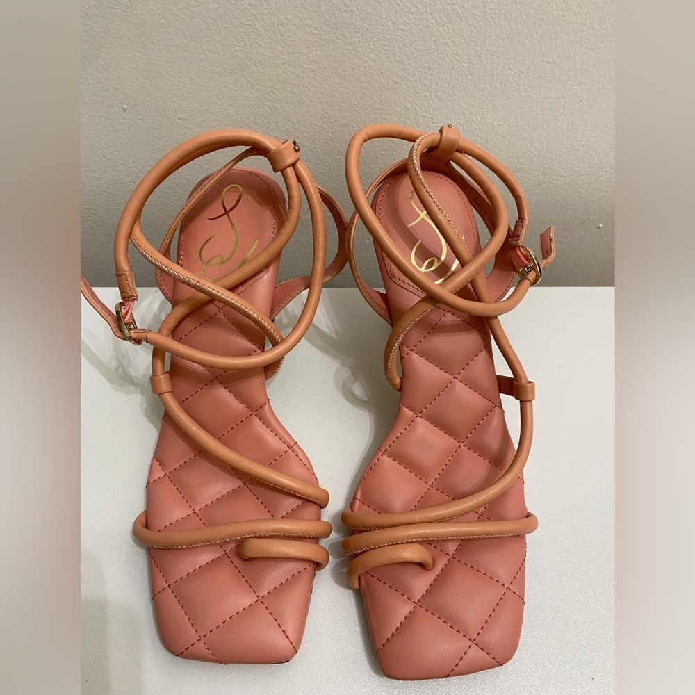 Sam Edelman Maven Clay Tubular Vamp Buckle Ankle Straps Flared Heeled Sandals - Picture 1 of 4